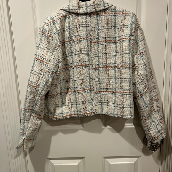 Lauren Conrad LC Cropped Tweed Jacket Plaid Button Front - Picture 7 of 8